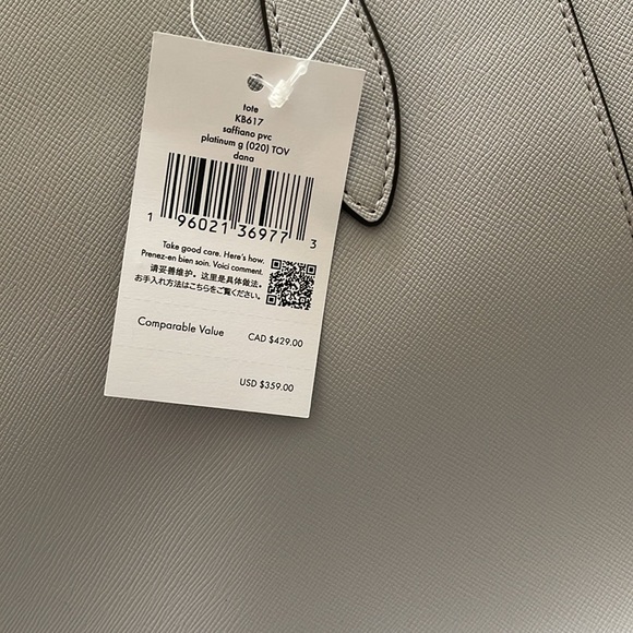 Brand new with tags, Kate Spade Saffiano leather bag in platinum gray. - Picture 5 of 7